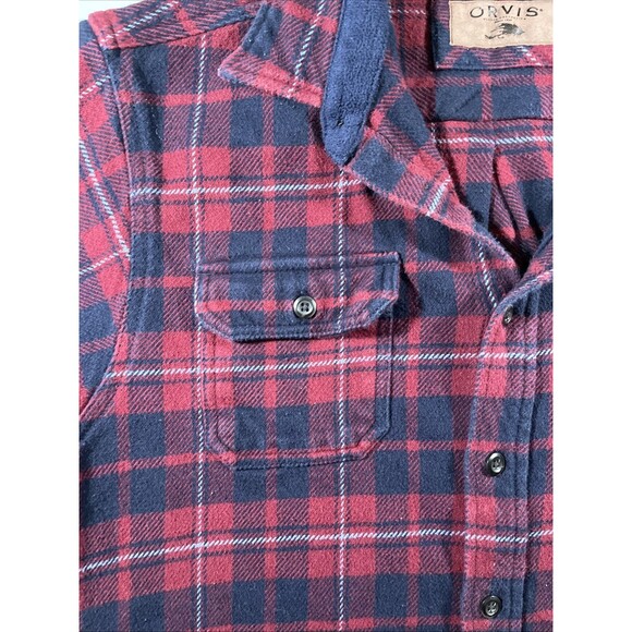 Orvis Men's 100% Cotton Flannel Button Work Shirt Red/Navy Plaid • Extra Large - Picture 2 of 6